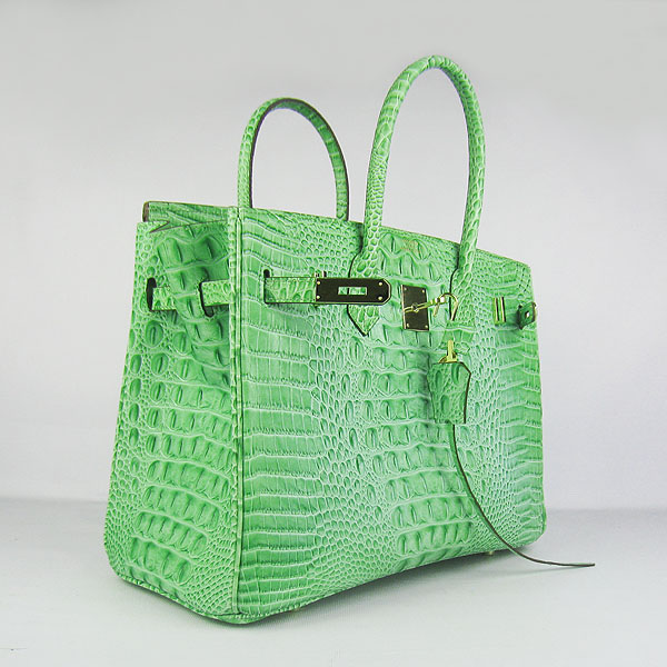 High Quality Fake Hermes Birkin 35CM Crocodile Head Veins Leather Bag Green 6089 - Click Image to Close